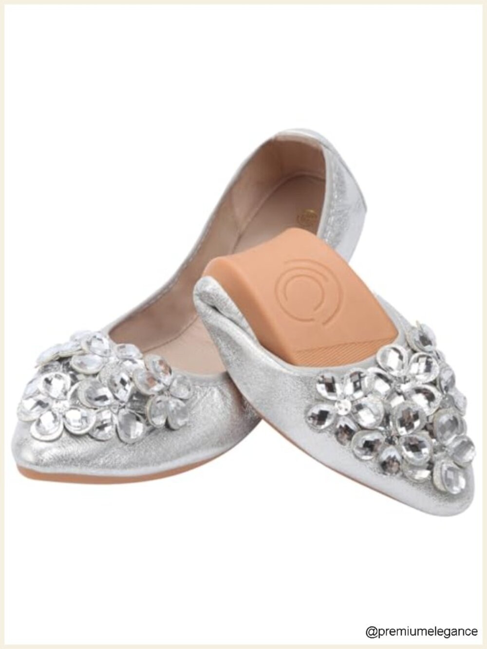 Women's Ballet Flats Foldable Rhinestone Slip On Wedding Ballerina Shoes